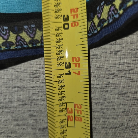 APT 9 Teal Paisley Print Blouse Tie V-Neck Top Women's XL Ruffled Short Sleeves - Picture 8 of 9